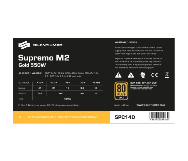 SilentiumPC Supremo M2 550W 80+ Gold PSU Modular SPC140 - 308096 - zdjęcie 7